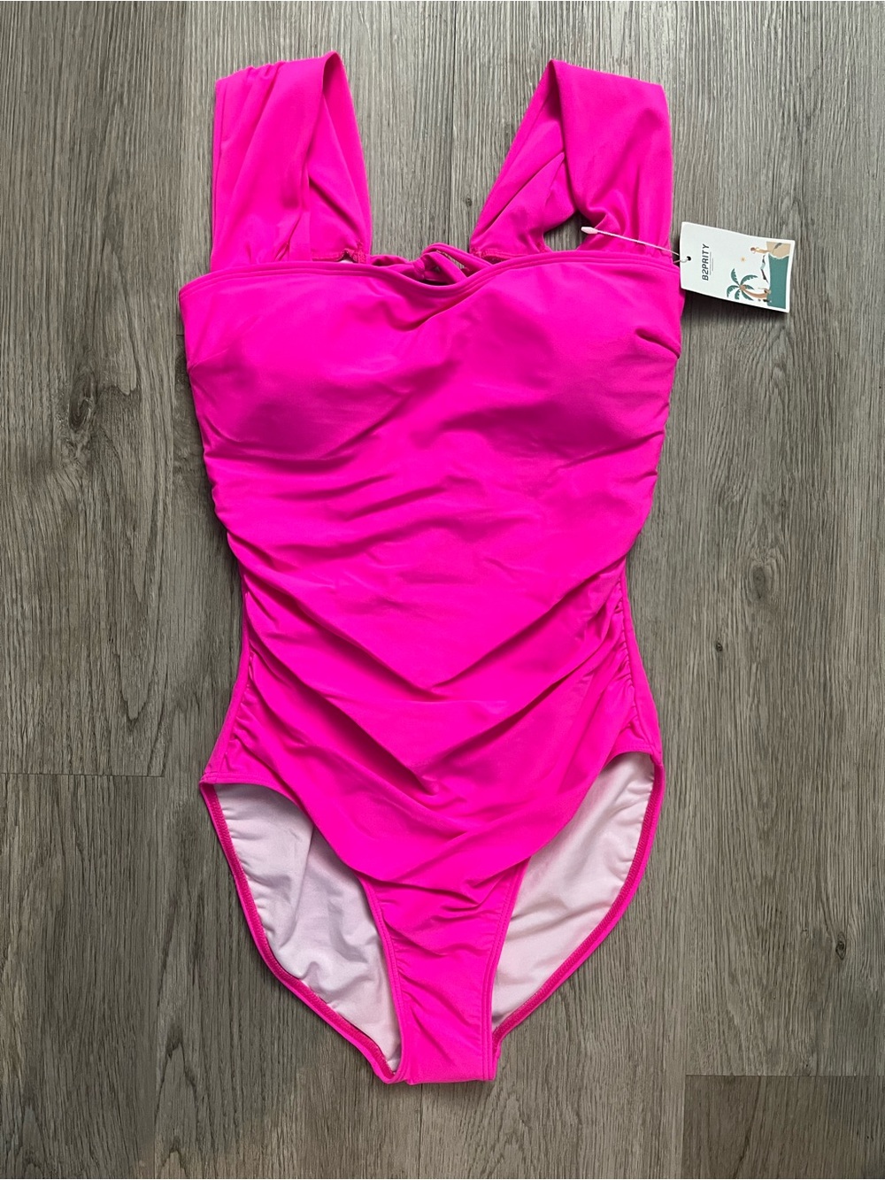 412–NWT  Pink Ruched One-Piece Swimsuit with Wide Straps